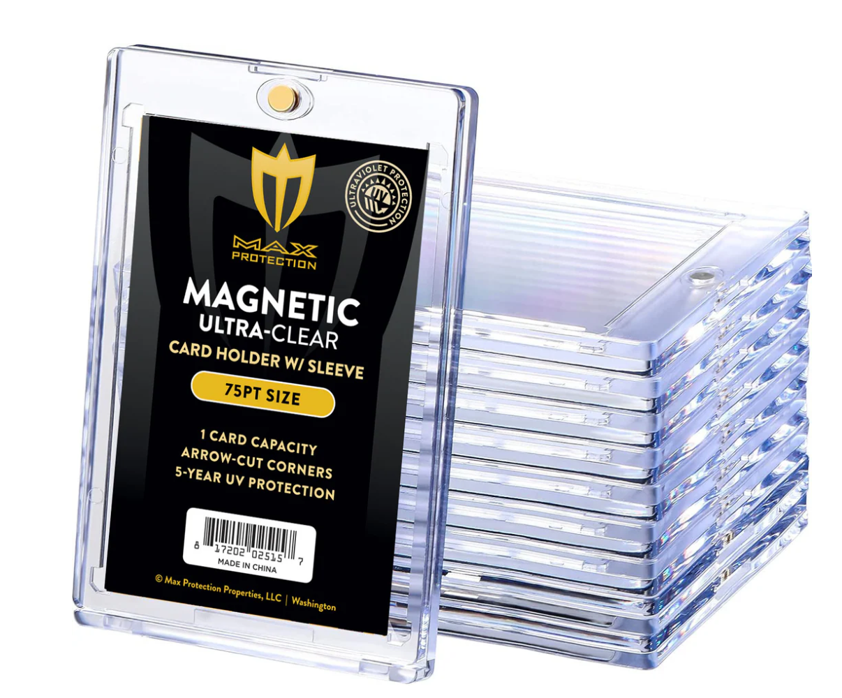 Max Pro/Cardboard Gold Ultra Clear Magnetic Card Holder 35pt - 180pt Holds Penny Sleeve (Sleeves Not Included)