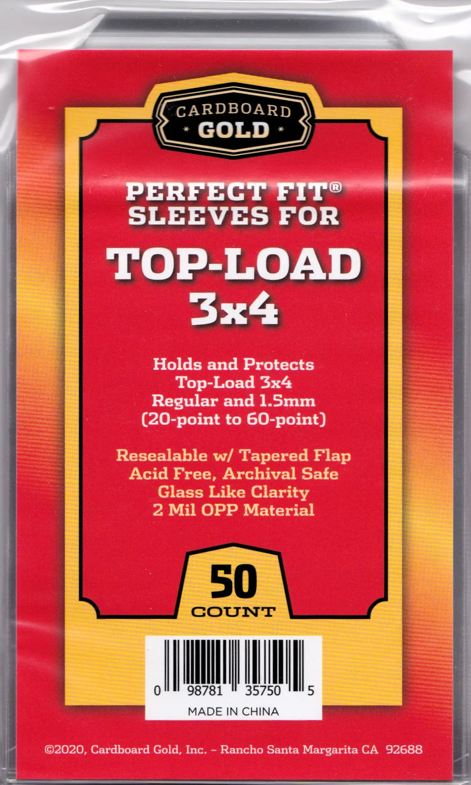 Perfect Fit Toploaders Sleeves - 20-60pt Size (50ct)