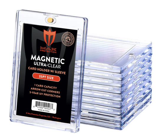 Max Pro/Cardboard Gold Ultra Clear Magnetic Card Holder 35pt - 180pt Holds Penny Sleeve (Sleeves Not Included)