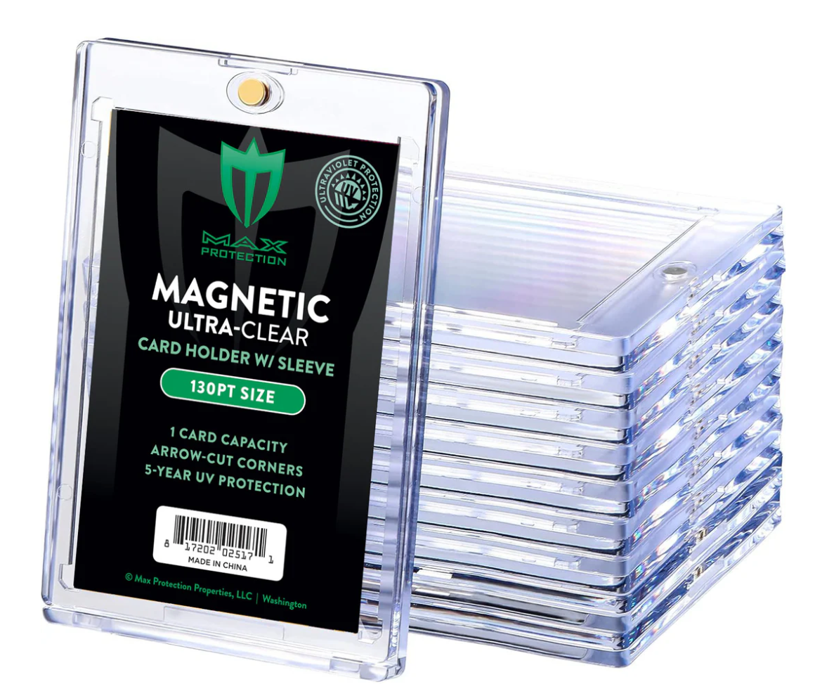 Max Pro/Cardboard Gold Ultra Clear Magnetic Card Holder 35pt - 180pt Holds Penny Sleeve (Sleeves Not Included)